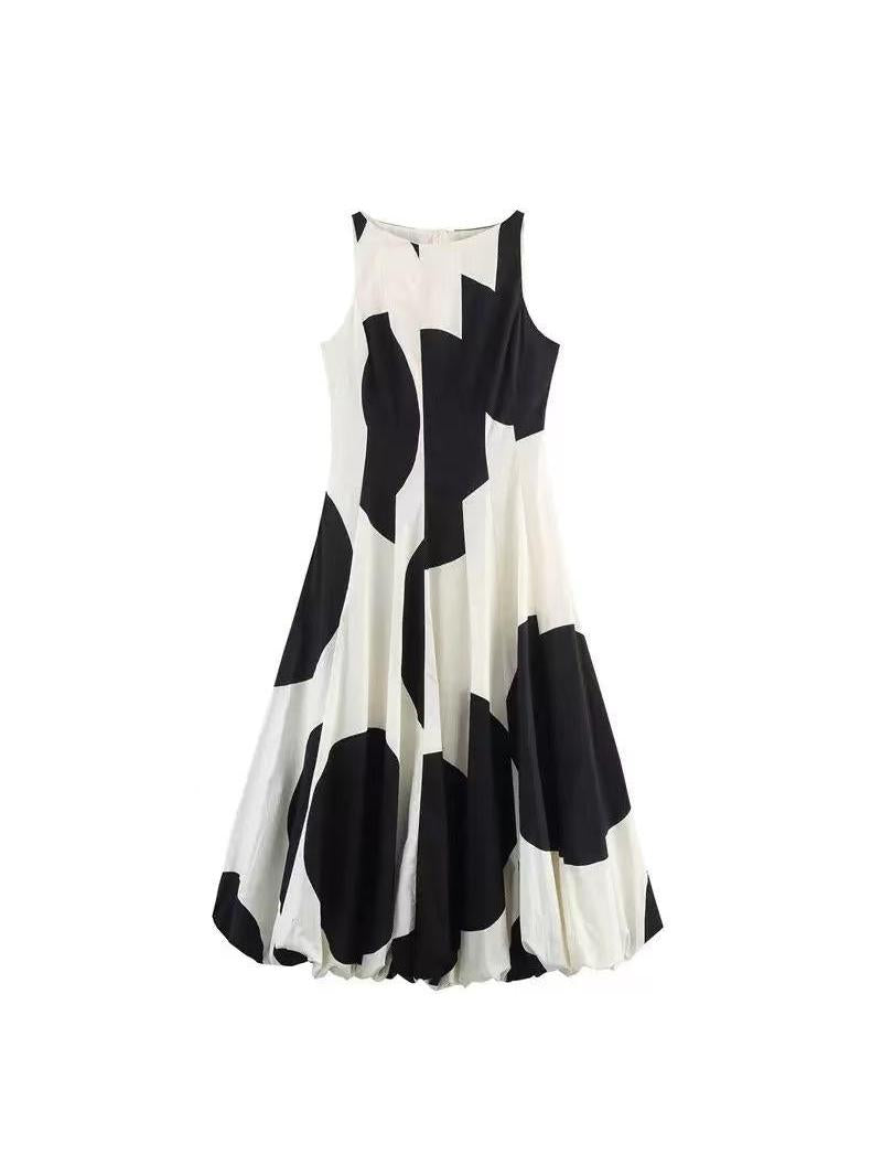 Monochrome Abstract Swing Midi Dress