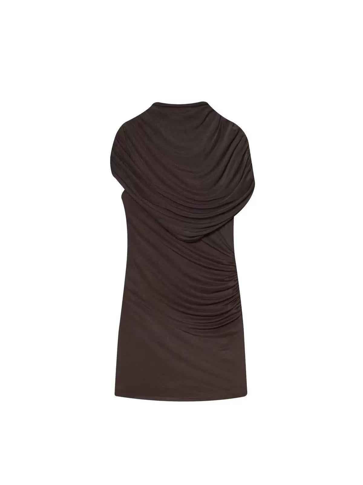 Dress on sale Exclusives brown asymmetric draped shoulder bodycon mini