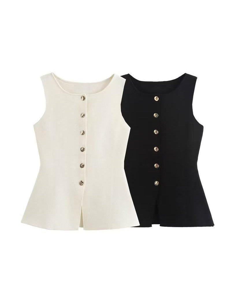 Sleeveless Button-up Vest Top