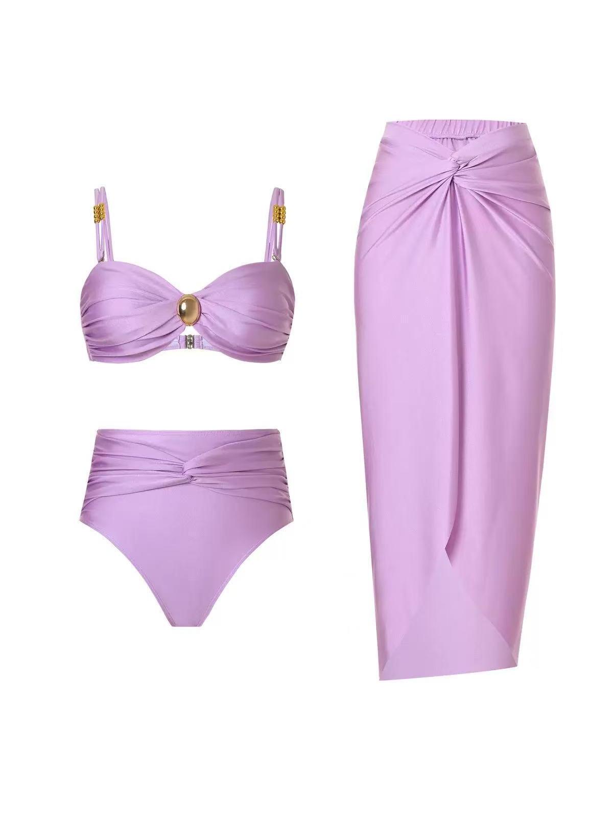 Marbella 3 Piece Bikini Swimsuit Set with Sarong Skirt
