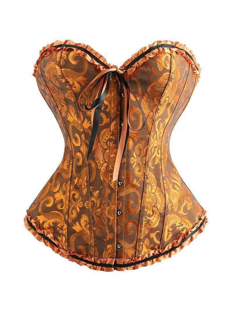 Jacquard Print Lace-up Corset Tube Top