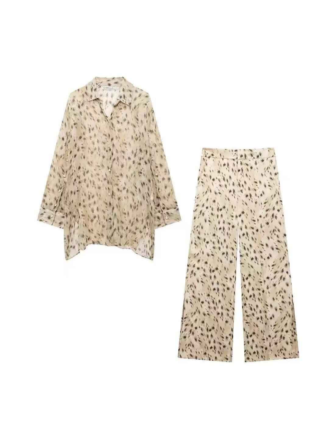 Abstract Print Relaxed Shirt & Wide-Leg Trouser Set