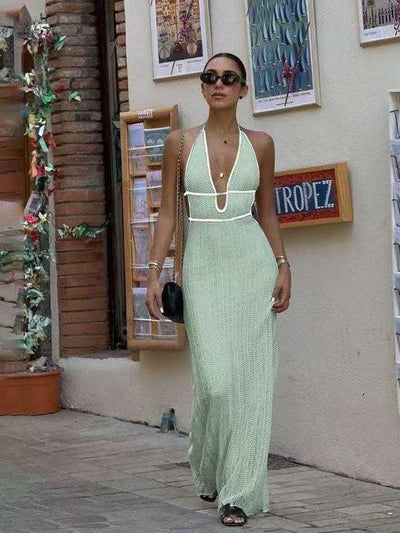 Halterneck Crochet Backless Cutout Maxi Dress