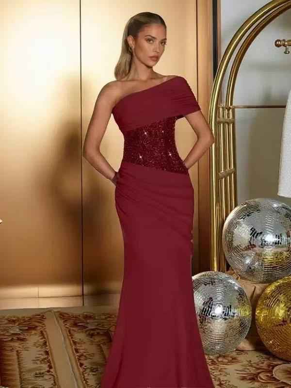 Off-Shoulder Sequin Corset Gown