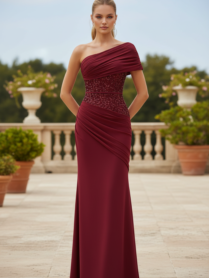 Off-Shoulder Sequin Corset Gown