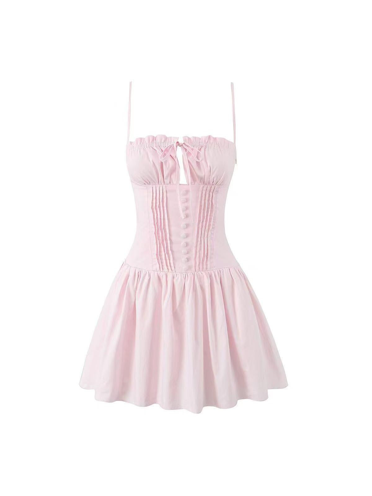 Pink Hollow Out Short Flare Dress