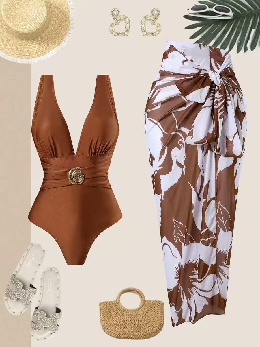 Swimwears Tropical Sarong Wrap Bikini Set, 2-piece coffee/cocoa, on sale
