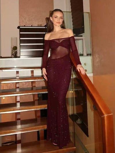 Opulence Mesh-Panel Evening Dress