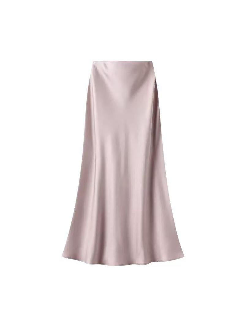 High Waist Satin Ankle Length Long Skirt