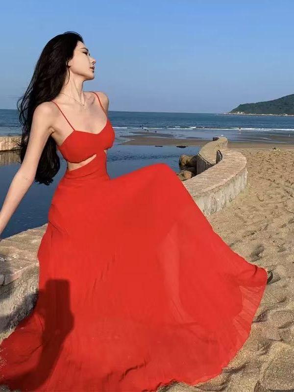 Pleated Spaghetti Strap Cutout Maxi Dress