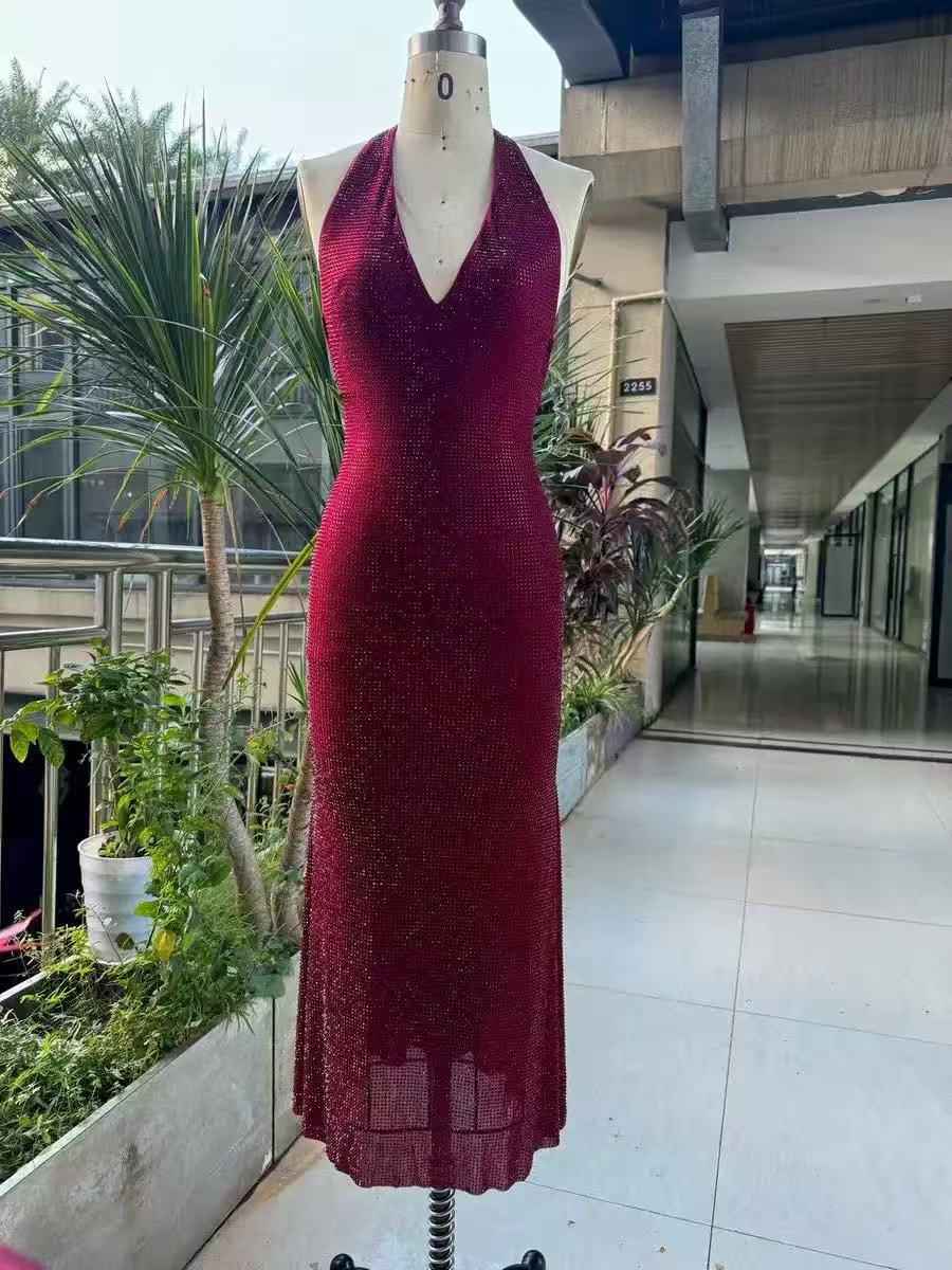 Halter Sparkle Knit Midi Dress