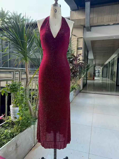 Halter Sparkle Knit Midi Dress