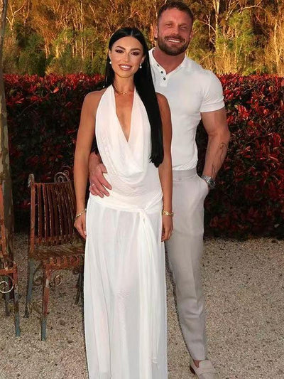 Halter neck draped maxi dress.