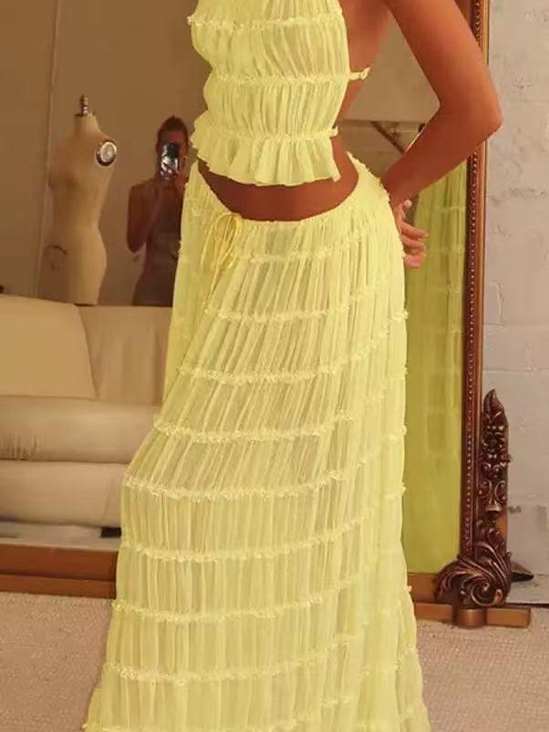 Sunbeam Sheer Ruffle Backless Top & Skirt Co-ord Set