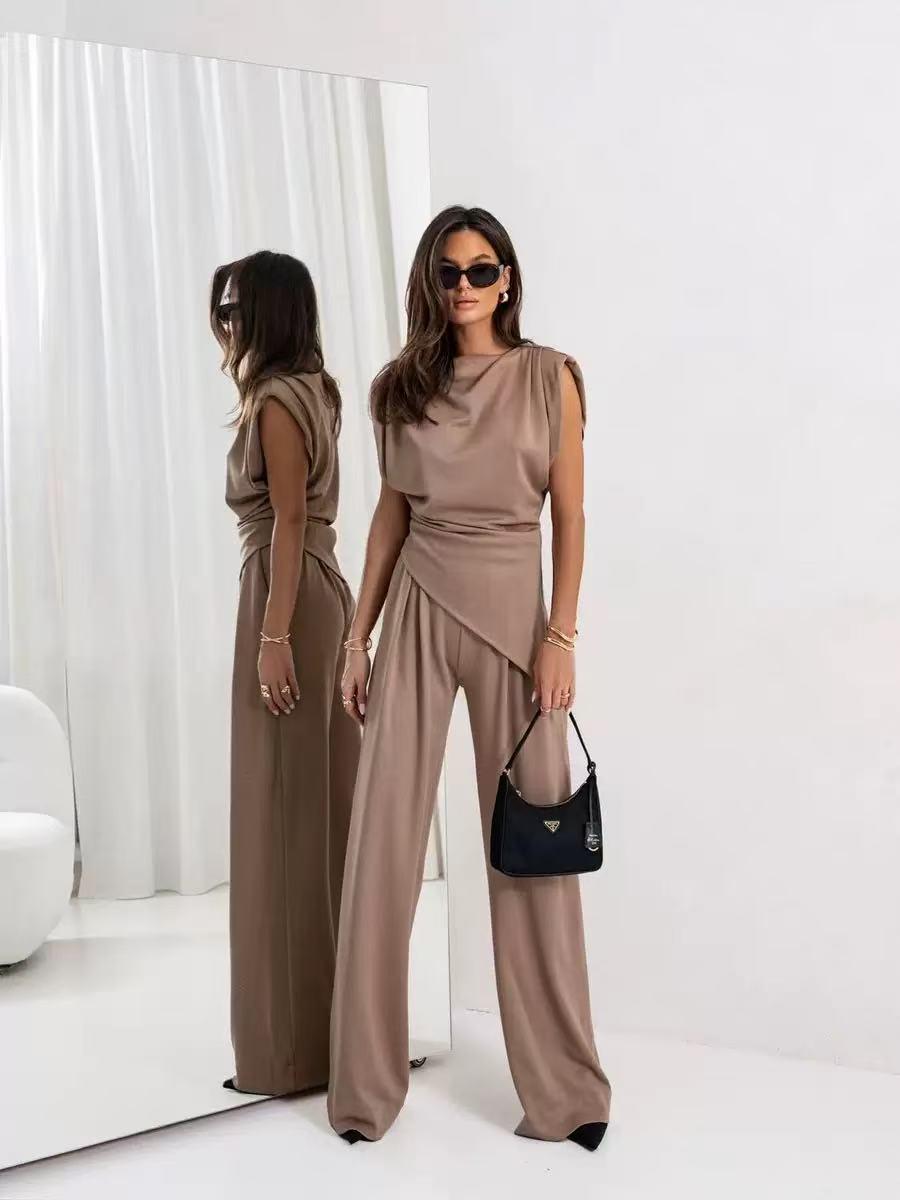 Asymmetric Top & Tailored Pants Coord Set