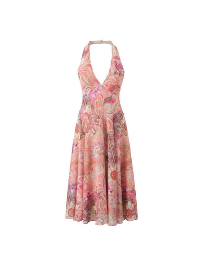 Paisley Halterneck Backless Midi Dress