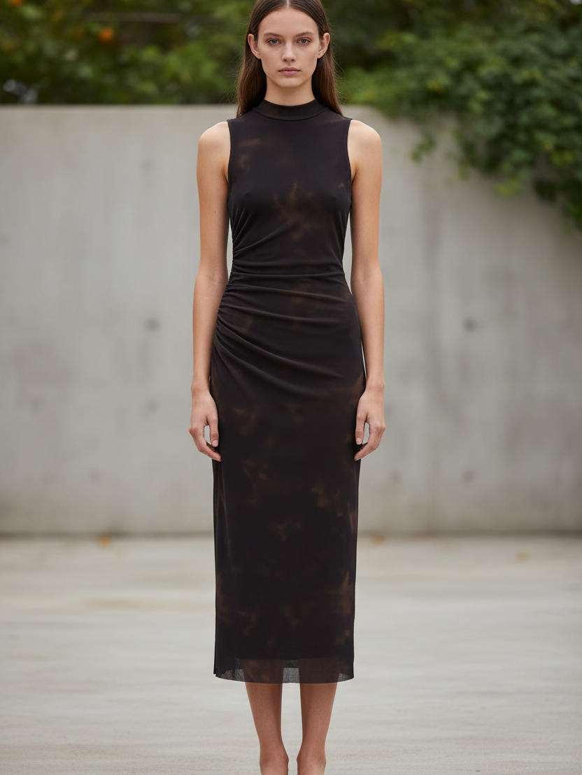 Ruched Side Marble Maxi Dress