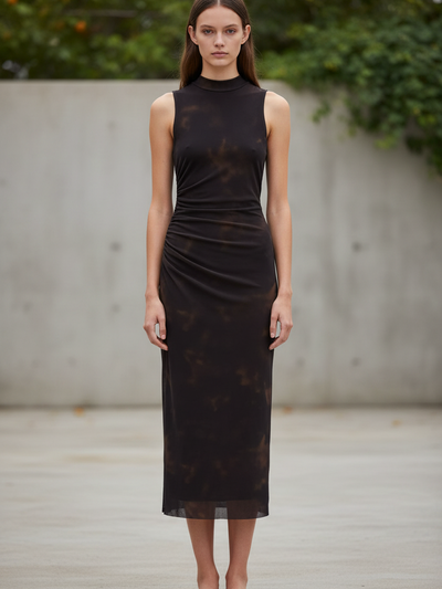 Ruched Side Marble Maxi Dress
