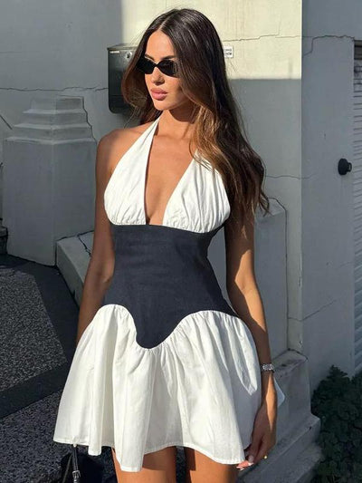 Contrast Halter Mini Dress