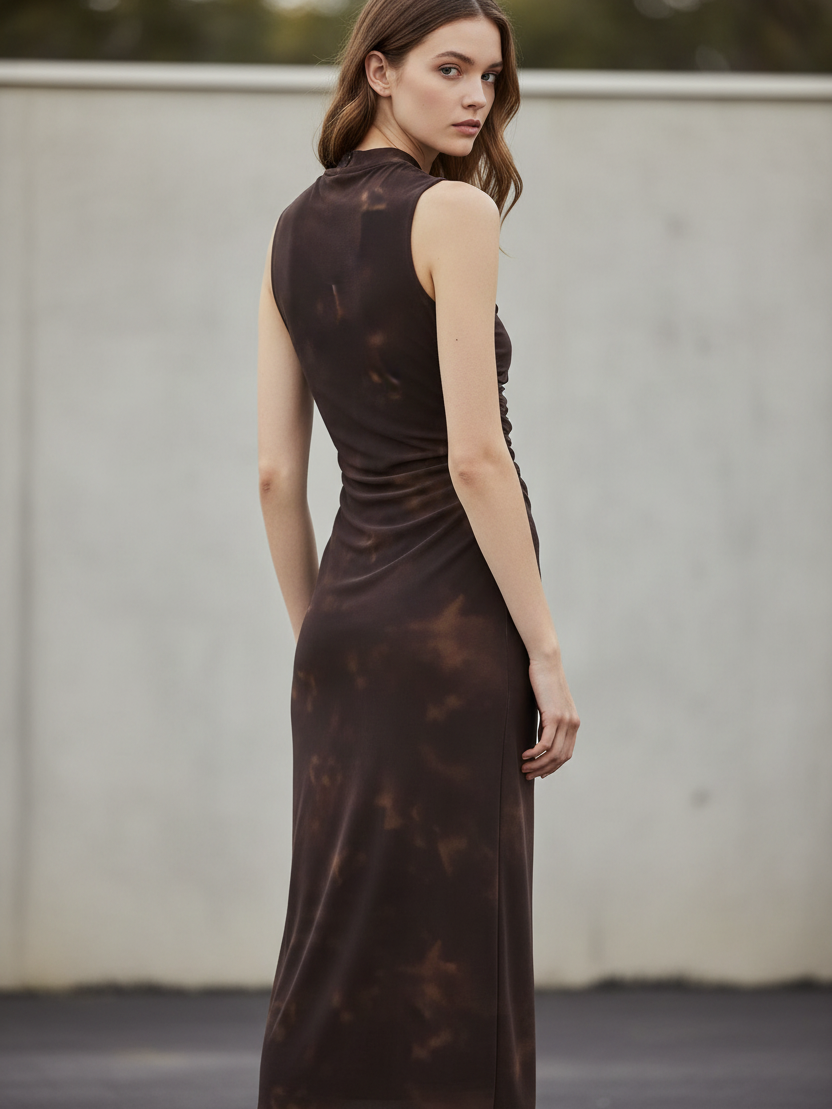 Ruched Side Marble Maxi Dress