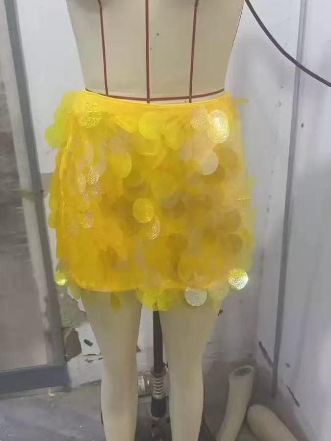 Coin Shell Mini Skirt Exclusives, bright yellow with round sequin discs