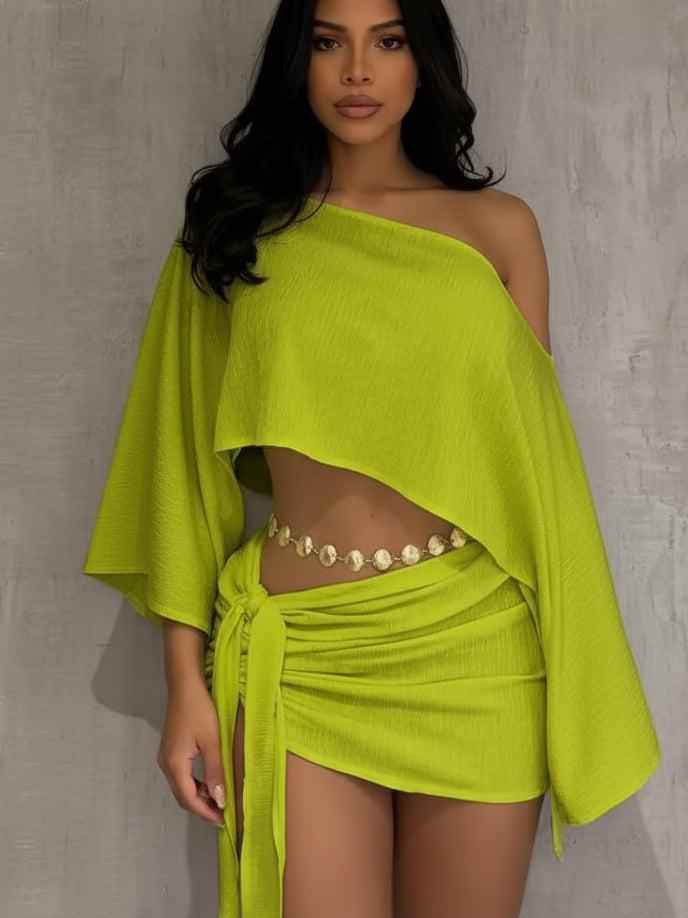 Sunflare Off‑Shoulder Crinkle Set