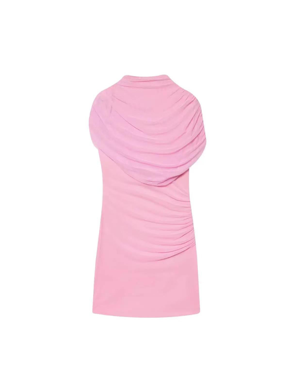 Draped Cowl Sleeve Mini Dress in pink by Exclusives, on sale