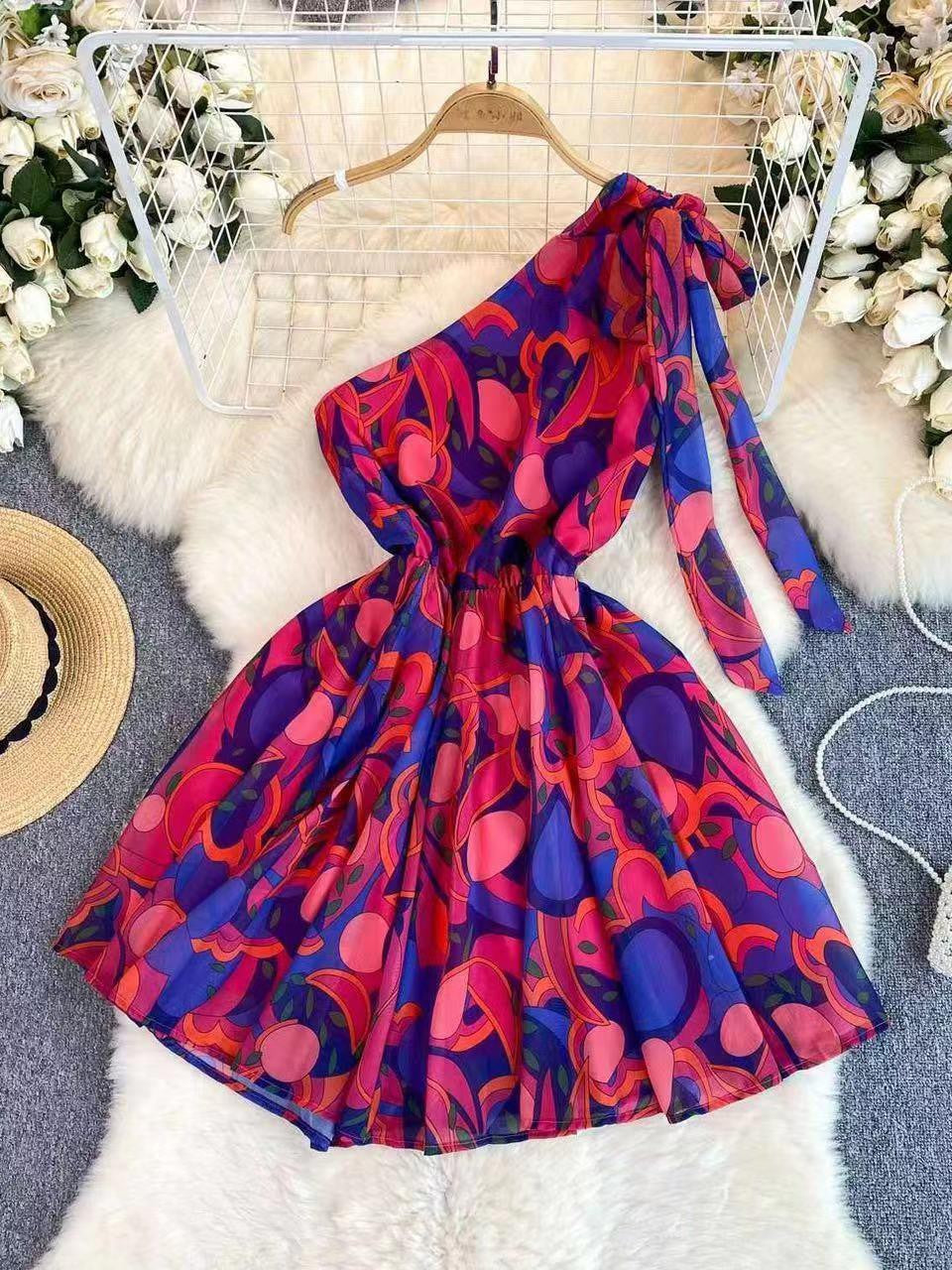 Abstract Print One-shoulder short Dress