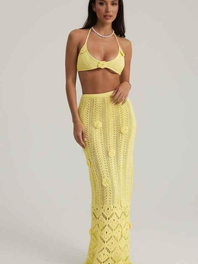 Shoreline Crochet Halter Skirt Set