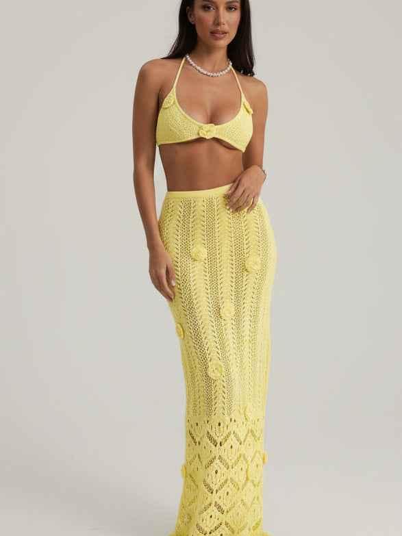 Shoreline Crochet Halter Skirt Set