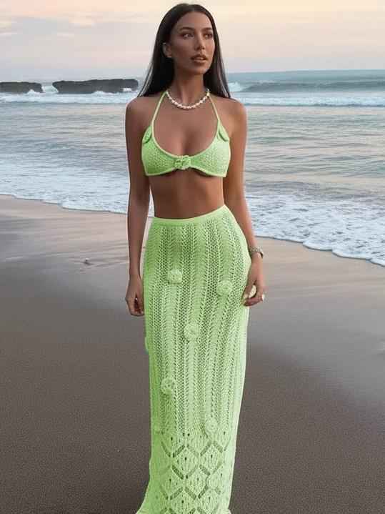 Shoreline Crochet Halter Skirt Set