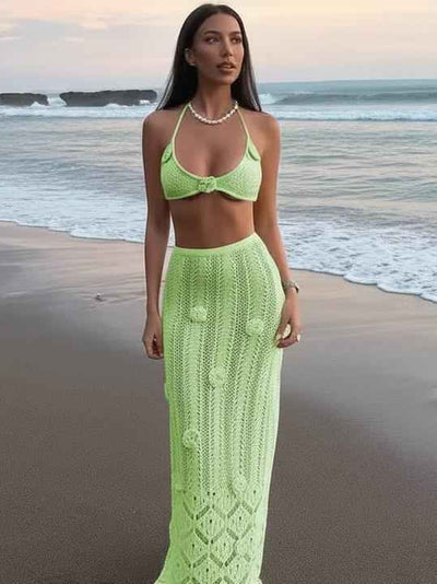 Shoreline Crochet Halter Skirt Set