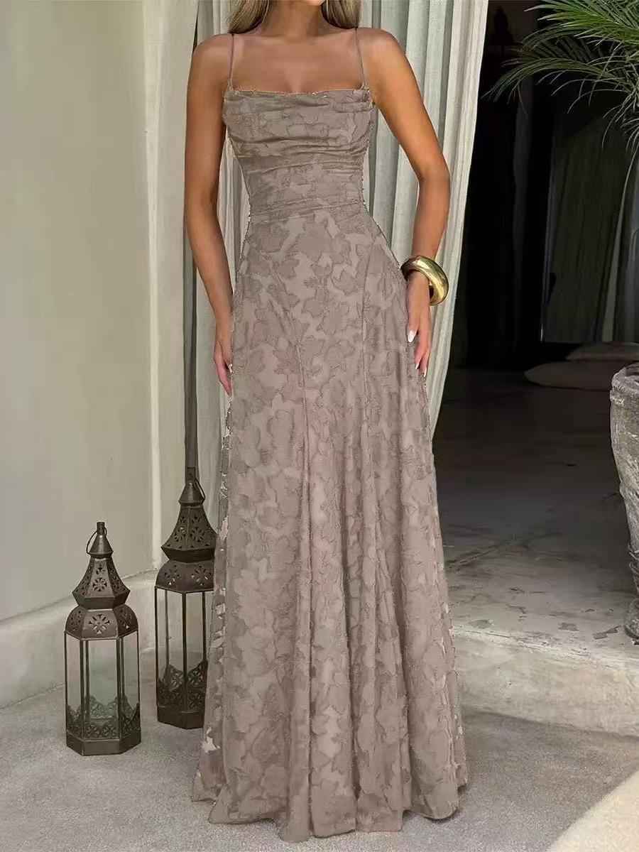 Sandstone Floral Lace Maxi Dress