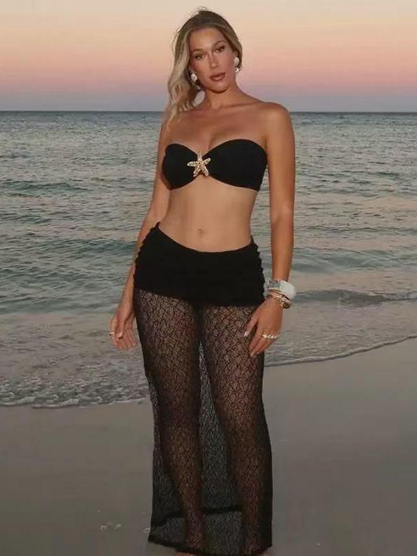 Starfish Bandeau Bikini & Sheer Crochet Maxi Skirt Set