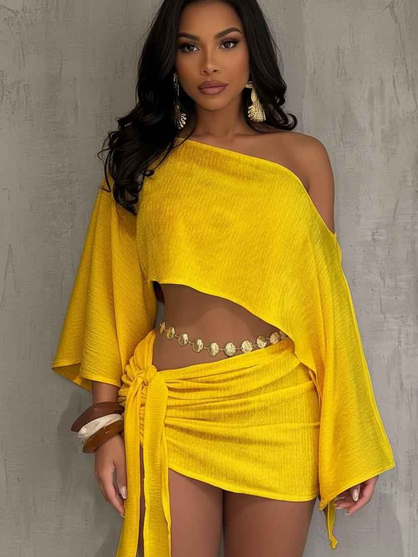 Sunflare Off‑Shoulder Crinkle Set