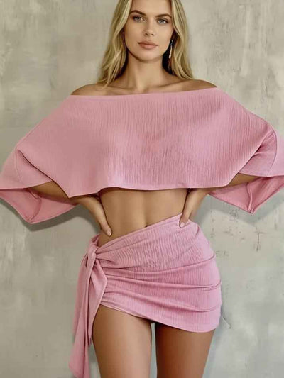 Sunflare Off‑Shoulder Crinkle Set