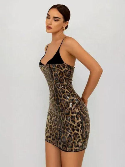 Leopard Sequin Bodycon Mini Dress