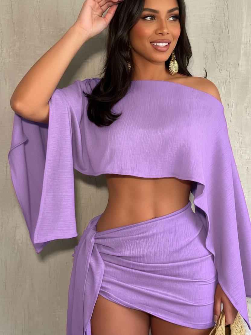 Sunflare Off‑Shoulder Crinkle Set