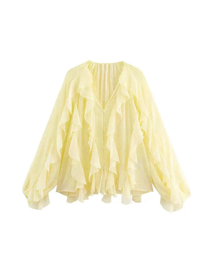 Ruffles V Neck Full Sleeve Top