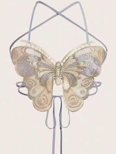 Embroidered Butterfly Backless Top