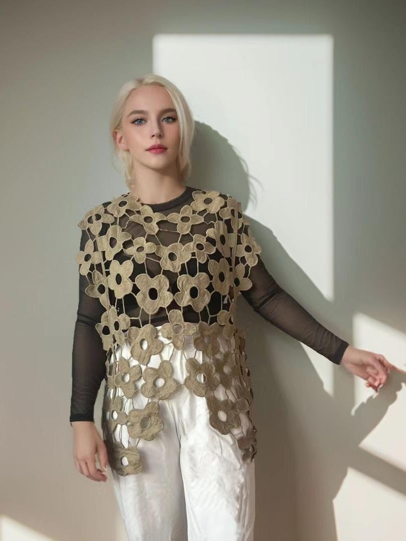 Flower Cutout Hollow Out Asymmetric Top