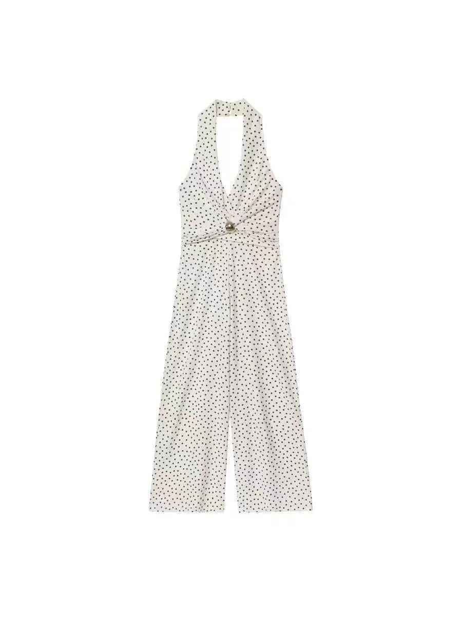 Polka-Dot Halter Wide-Leg Jumpsuit