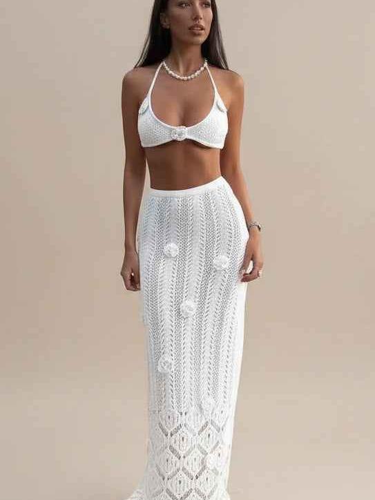 Shoreline Crochet Halter Skirt Set
