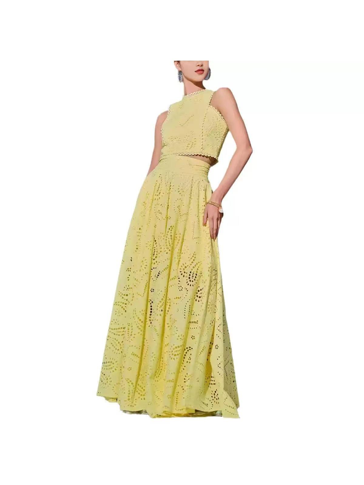 Embroidered Lace Work Crop Top & Skirt Coord Set