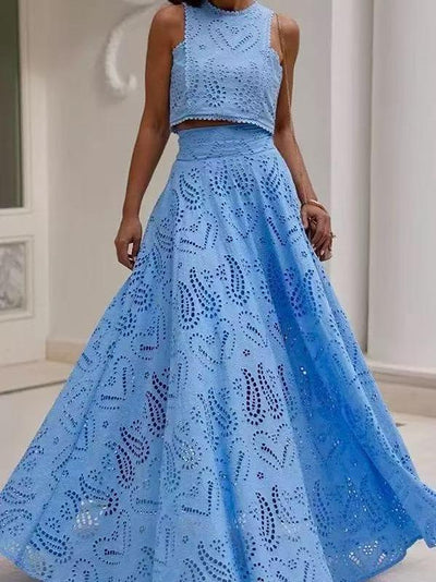 Embroidered Lace Work Crop Top & Skirt Coord Set