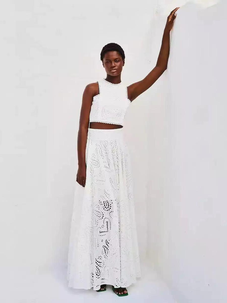 Embroidered Lace Work Crop Top & Skirt Coord Set