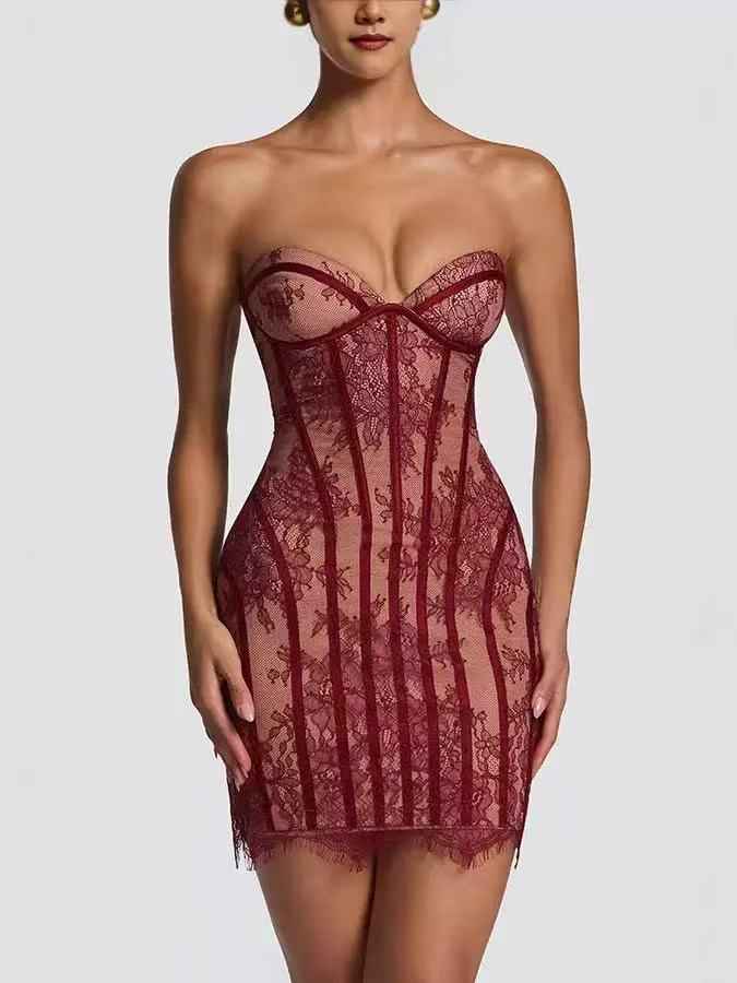 Floral Lace Corset Mini Dress