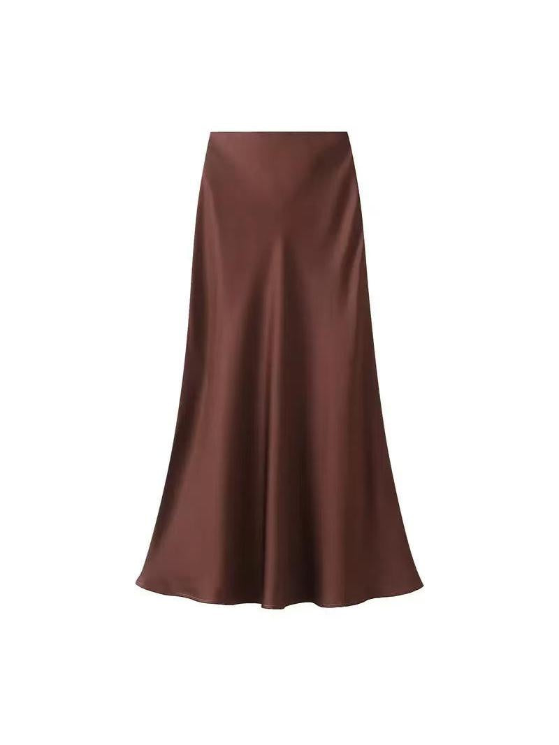 High Waist Satin Ankle Length Long Skirt