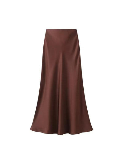 High Waist Satin Ankle Length Long Skirt