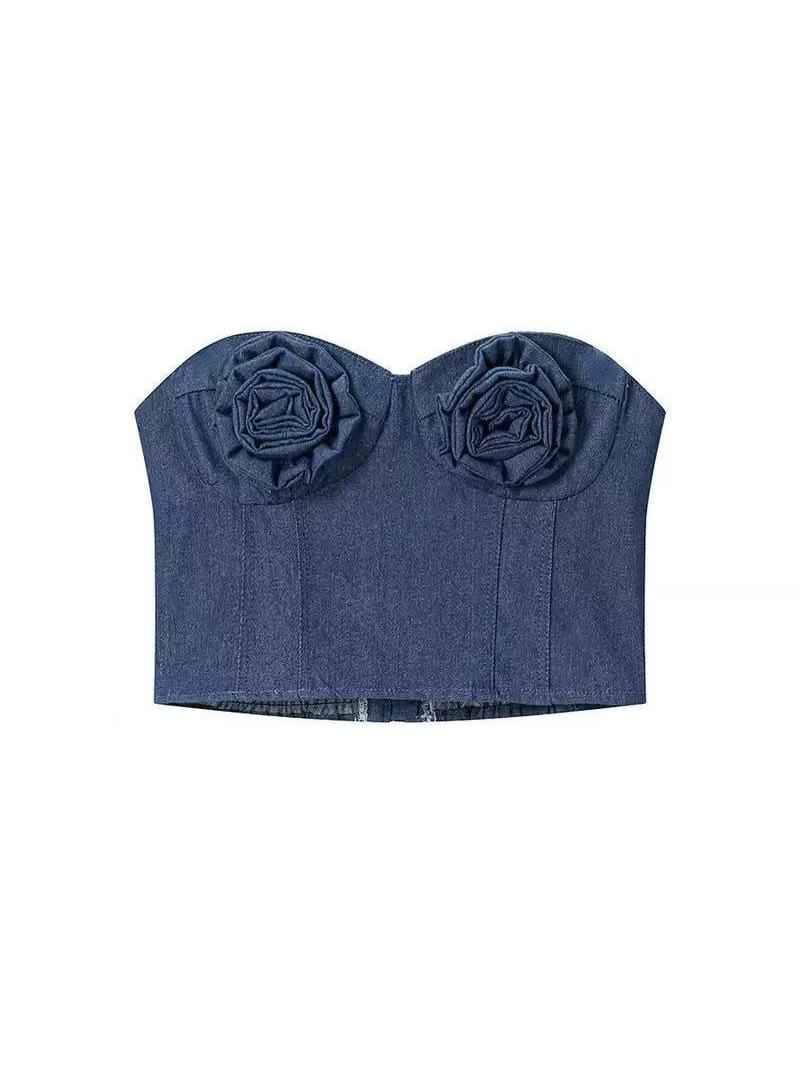 Denim Rose Bustier Top